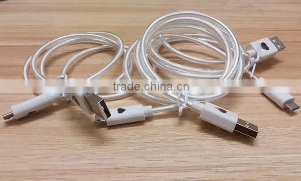 Dongguan factory price color changing crystal connector USB 2.0 LED usb cable for iphone chargers