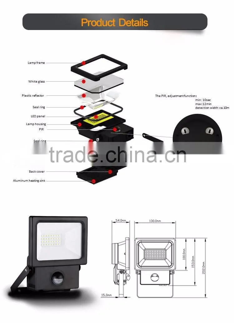 m051910 High bright 10W led flood lights pir sensor