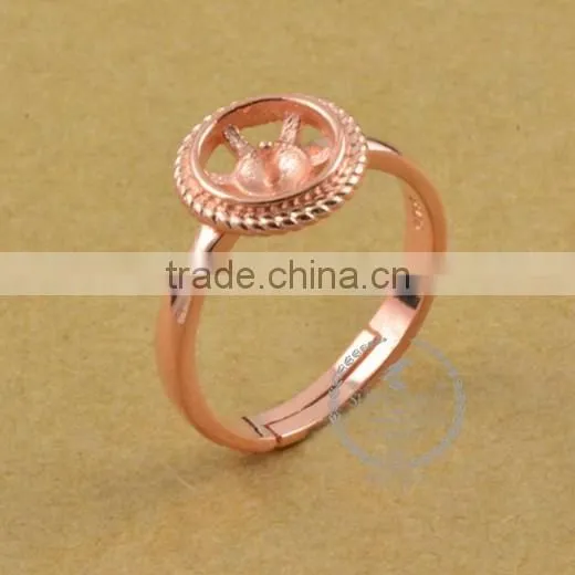7.5mm 925 sterling silver rose gold simple pattern round bezel ring base blank supplies DIY findings 1216003