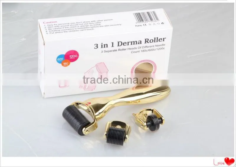 2015 hottest type 180+600+1200 needle 3 in 1 dermaroller therapy system