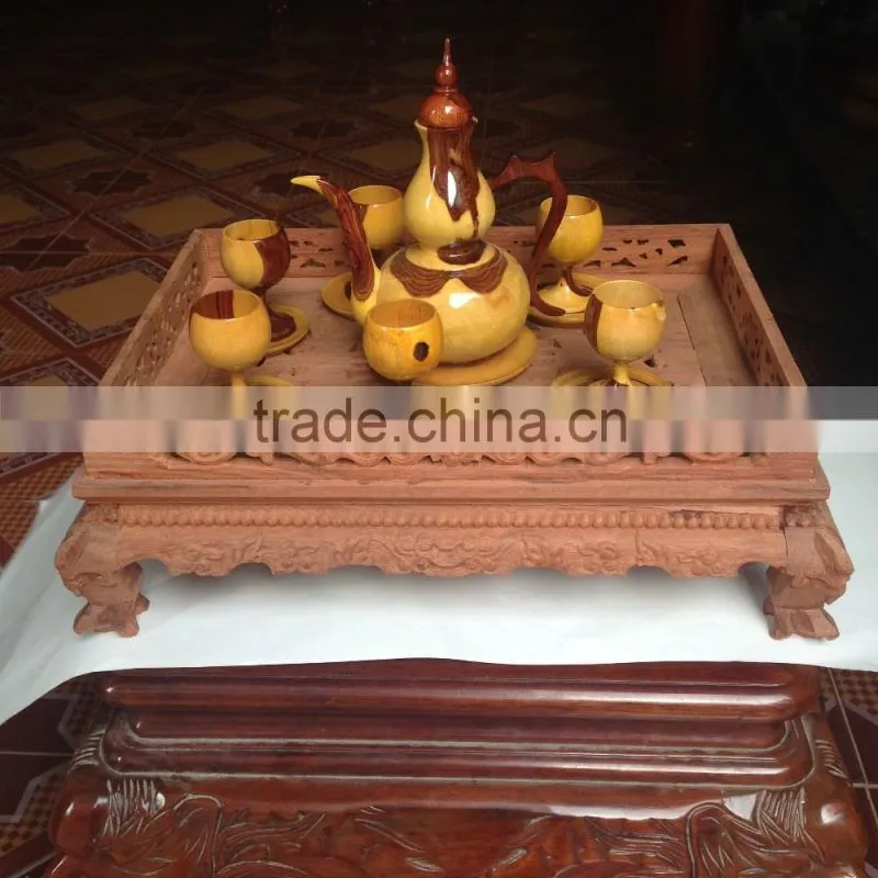 Natural color set of wooden cup, tea pot from Vietnam leading manufacturer
