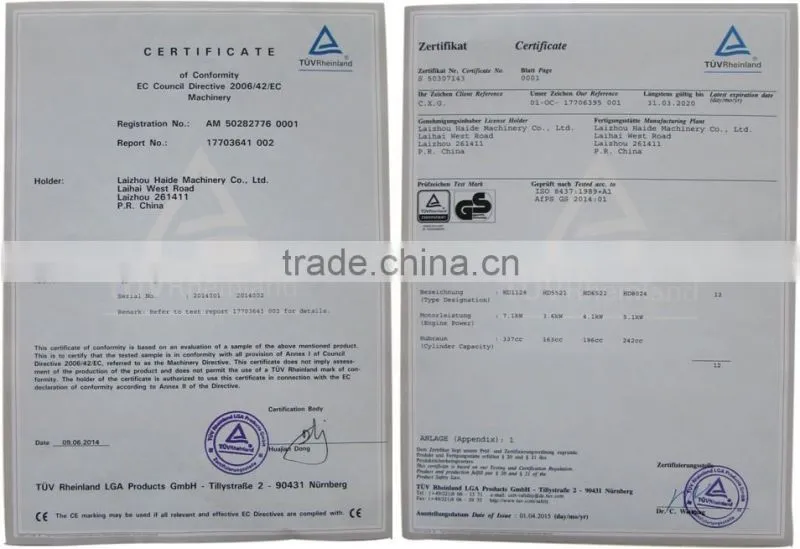 CE Certification and Petrol / Gas Power Type Snow Thrower,snow blower cleaning machine HD6522L