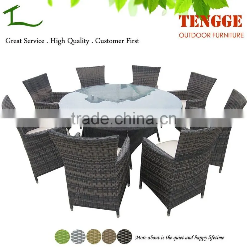 Taupe Color 9 Piece Wicker Dining Sets Patio Round Dining Set