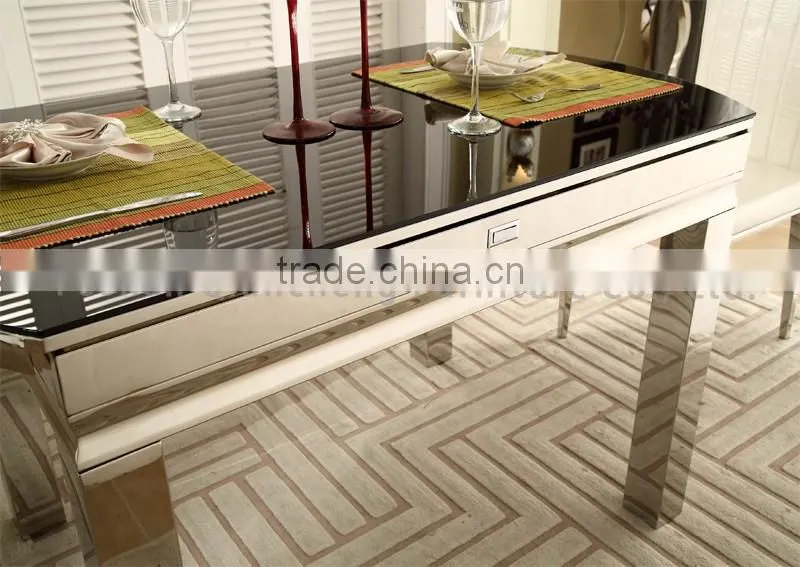 Glass Top Stainless Steel Legs Extendable Dining Table
