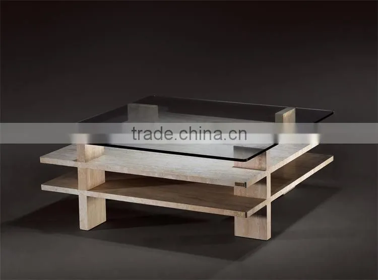 Modern Iran Imported Travertine With Glass Surface Coffee Table