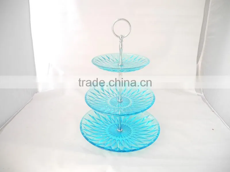 multilayer antique round blue glass tray for wedding decoration