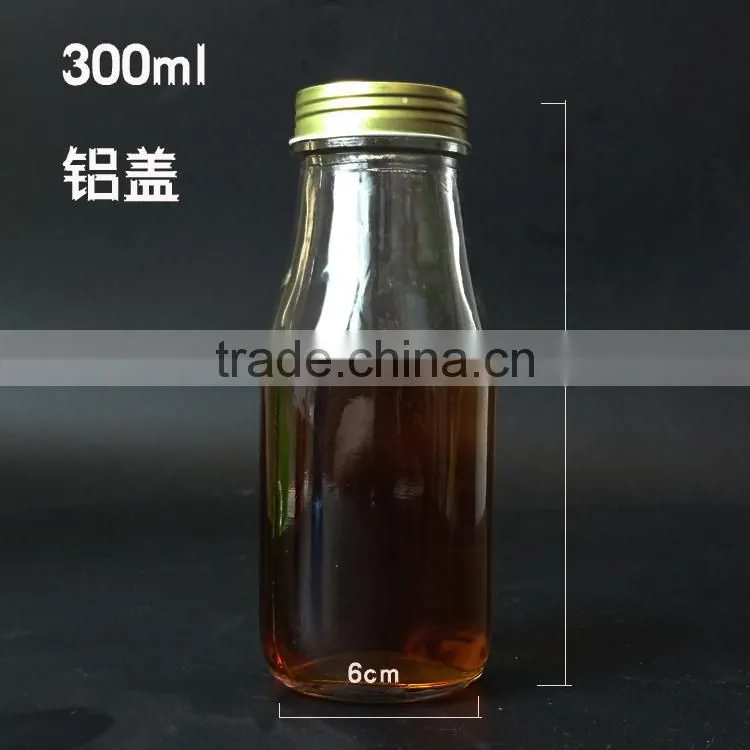 300ml glass juice bottle with straw