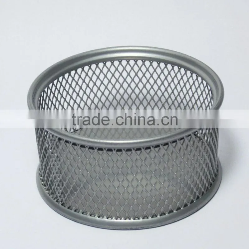 Quality round silver color metal mesh paper clip holder