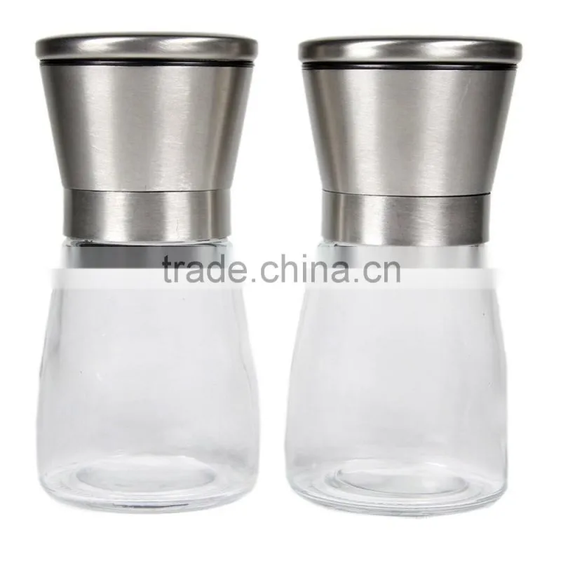 Amazon Best Seller Glass & Stainless Steel Salt and Pepper Grinder Set