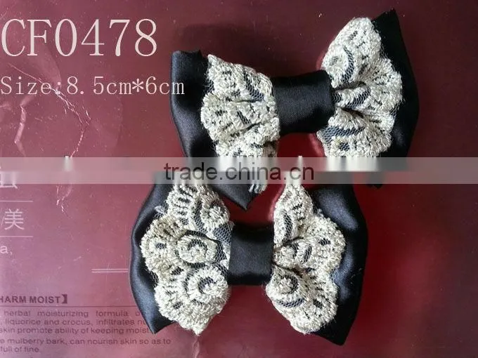 CF0478 Fashion wholesale boutique black grosgrain lace baby hair bows