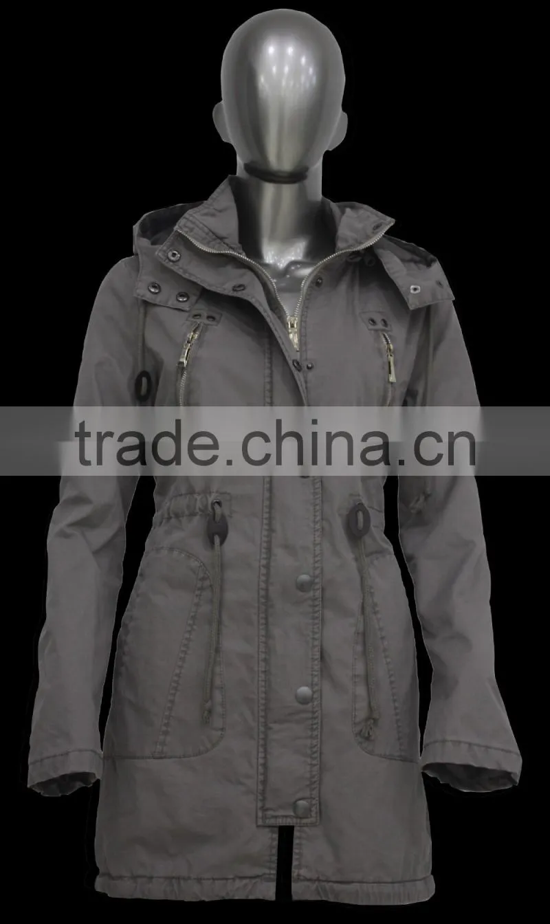 OEM Service 2015 Women Long Cotton Washed Jacket
