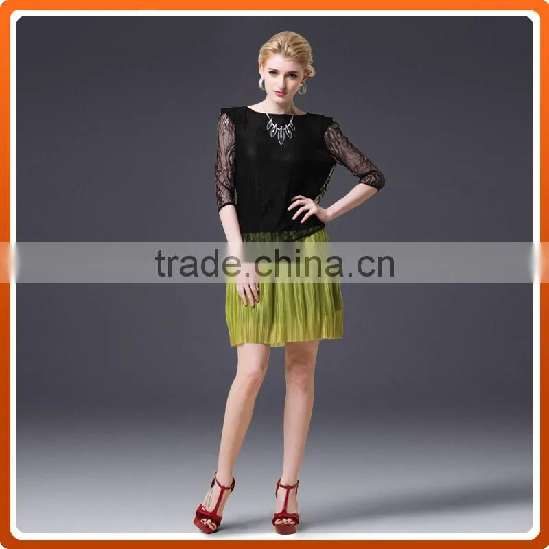 Hot selling chiffon fabric black T-shirt fashion lace blouse on sale