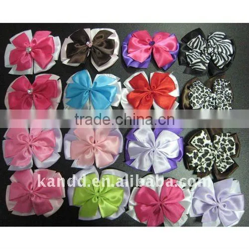 4inch stain ribbon bows/hair bows/crystal heart stain hair bow