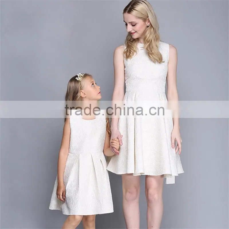 High-Grade Sleeveless Mother Daughter Matching Dress White Family Matching Clothing