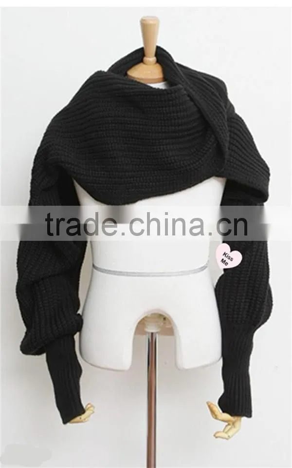 Free size hot sale korean style latest woolen scarf with sleeve novelty winter hijab scarf,muffler