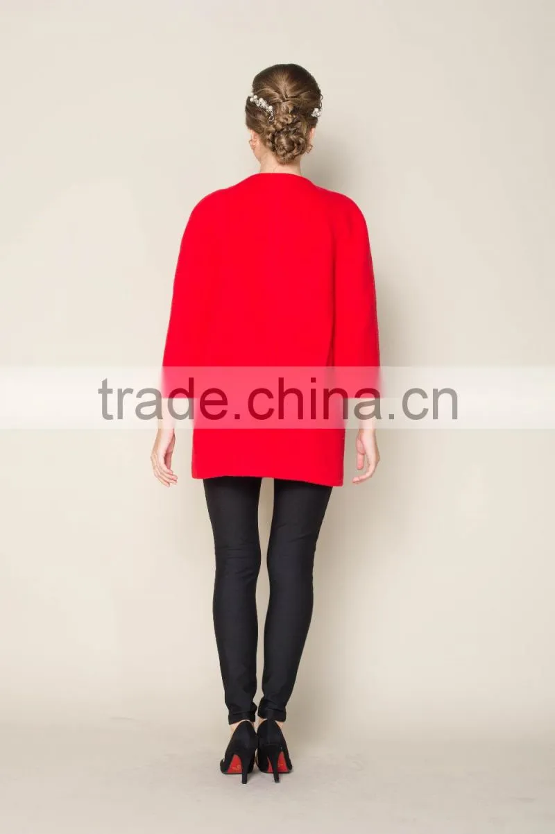 round collar and ninth sleeve designed red winter coats, fashion winter coats for girls