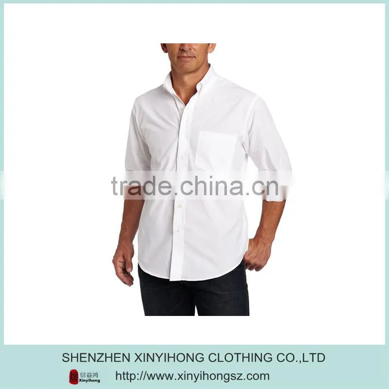 Custom Made Man's Long Sleeve Pocketd White Woven Shirts