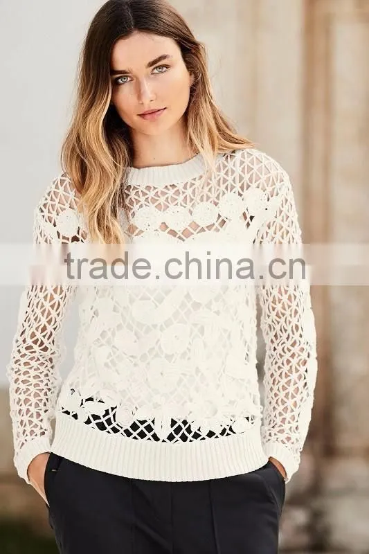 Latest Fashion Solid Color Special Pattern Girls Sweaters 2017