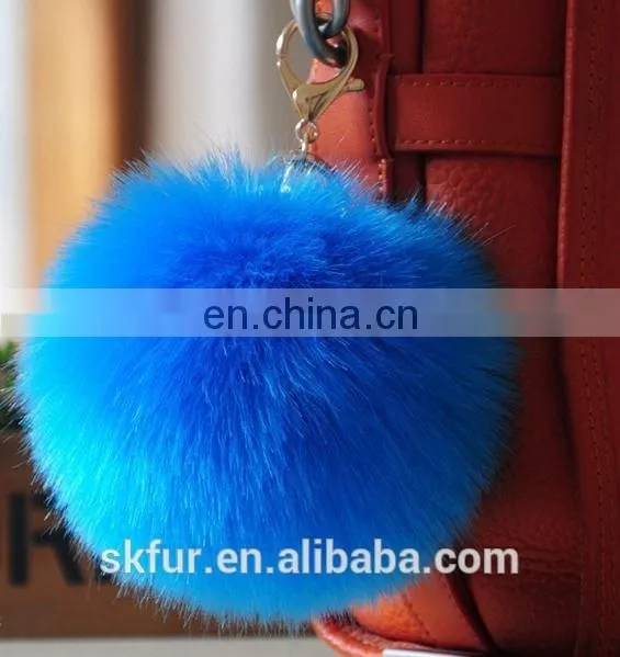 Handmade colorful faux fur pom pom keychain