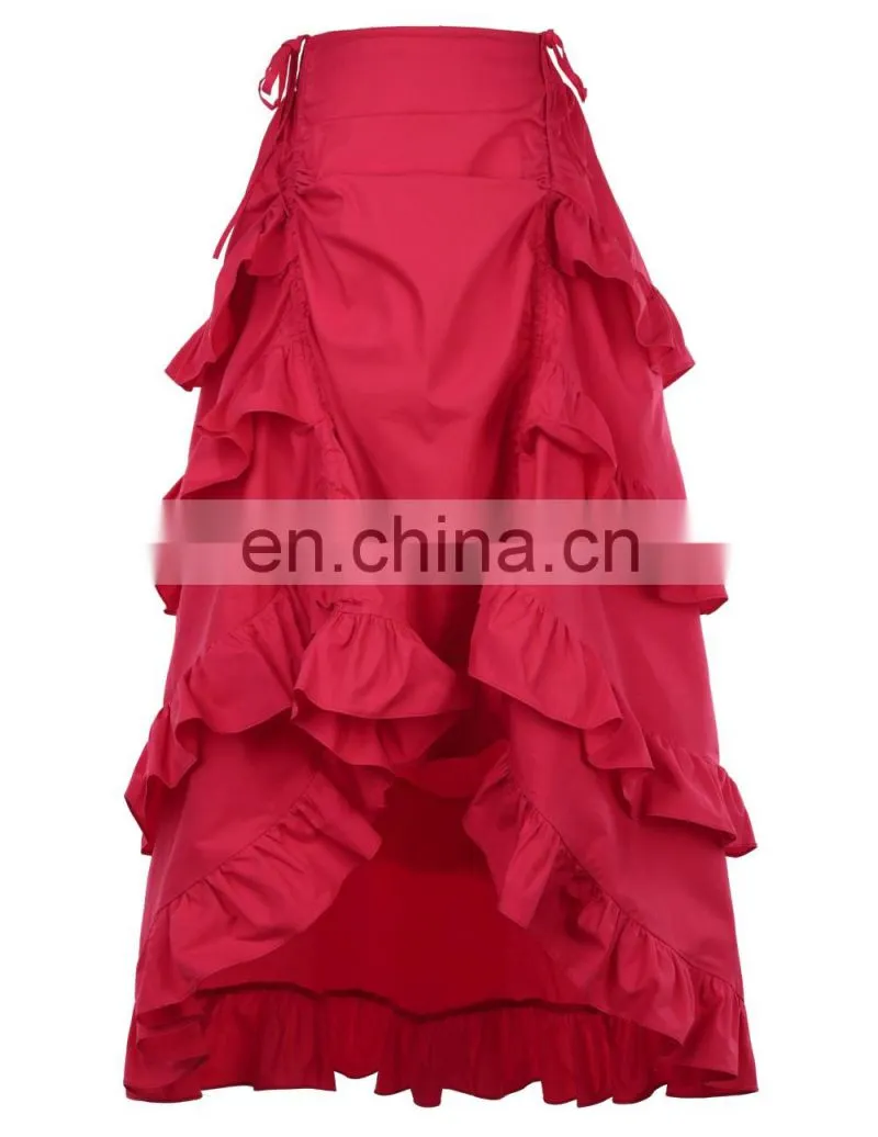 Belle Poque Women's Costume Cotton Red Retro Vintage Gothic Skirt High Low Skirt BP000222-2