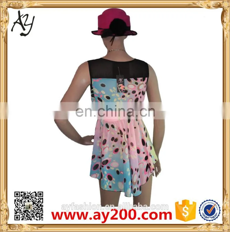 Wholesale Newest Design Dress Rainbow Chiffon short dress Print dress