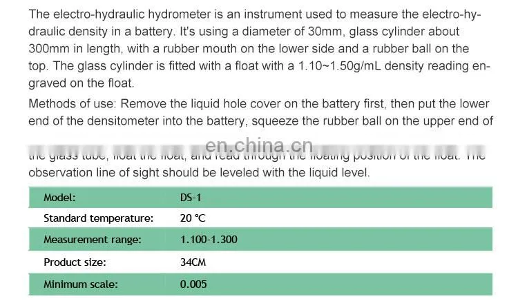 Glass specific gravity densimeter Electrolyte Hydrometer With Api Scale
