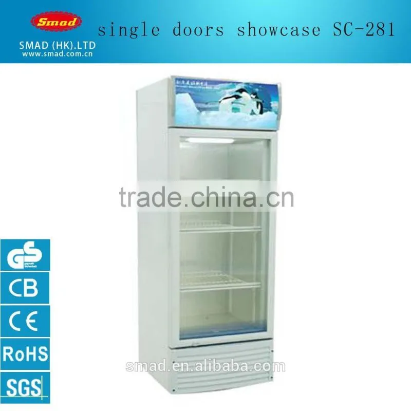 supermarket upright SC-198 single door glass display showcase for beverage china manufactuer