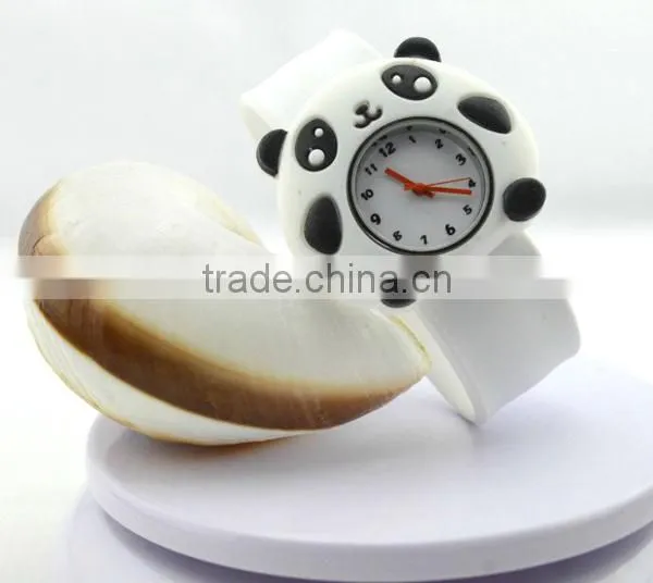 Cute panda slap watch with glass face quartz movt silicone strap for child