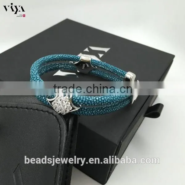2016 Fashion Silver Plated Black Colors Genuine Leather Bracelet Custom Men Yellow Python Leather