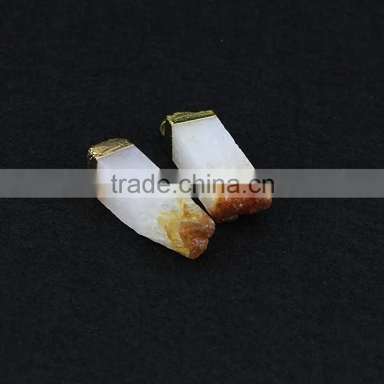 JF6887 Hot sale gold plated druzy citrine quartz cylinder column pendants with gold cap and bail