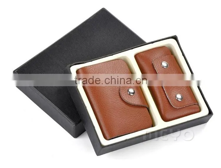 Cheap split soft leather card organizer bag with keychain holder