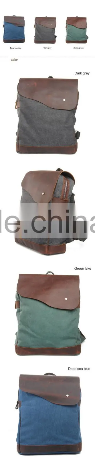 Casual design canvas and genuine leather backpack,teenage school backpack
