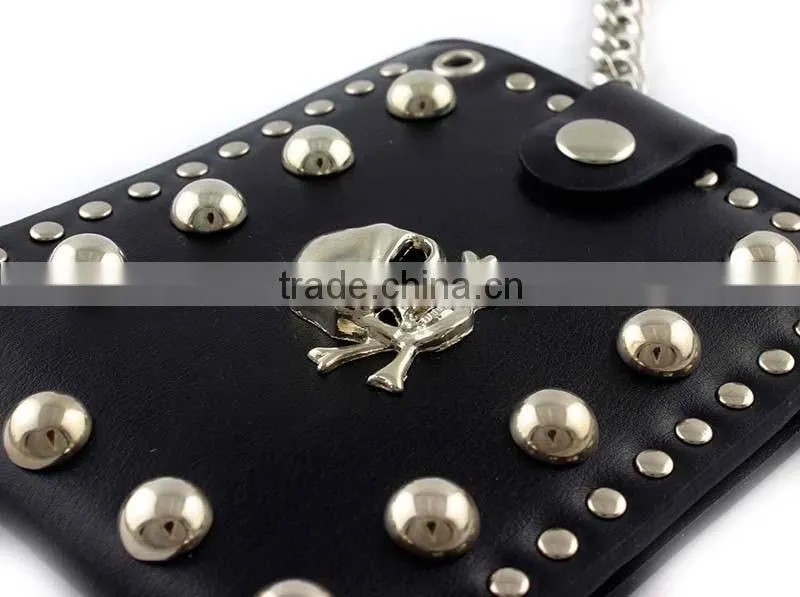 Men's skull biker studded leather unique wallet chains with a jeans long key chain