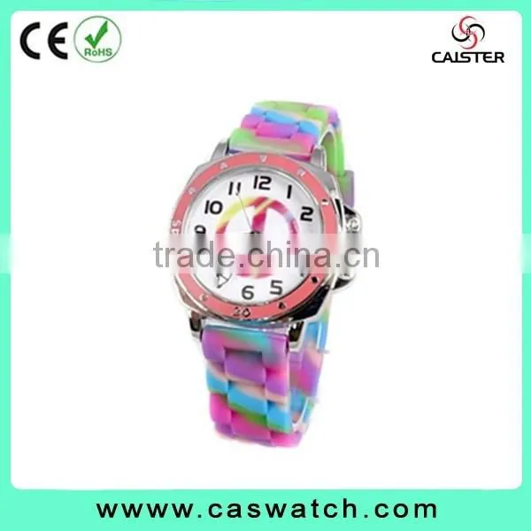 Cheap vogue lovely rubber timepieces, child's rainbow silicone watch, colorful bezel hotsale jelly watch