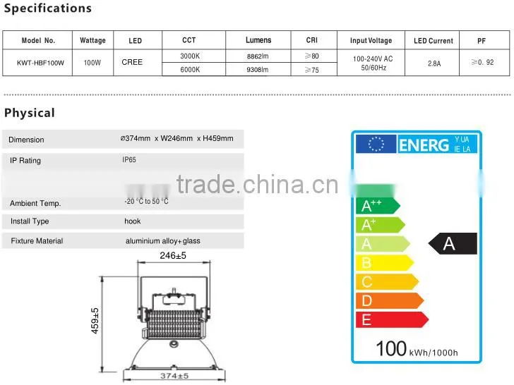 led light fixtures led 100w high bay light manufacture