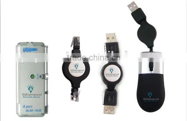 mini mouse and slim usb hub in PU pouch as usb travel gift set