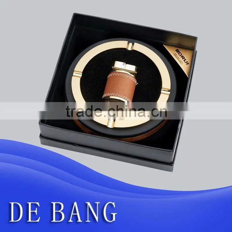 zinc ally metal Cigarette Ashtray with Leather Base for hotel