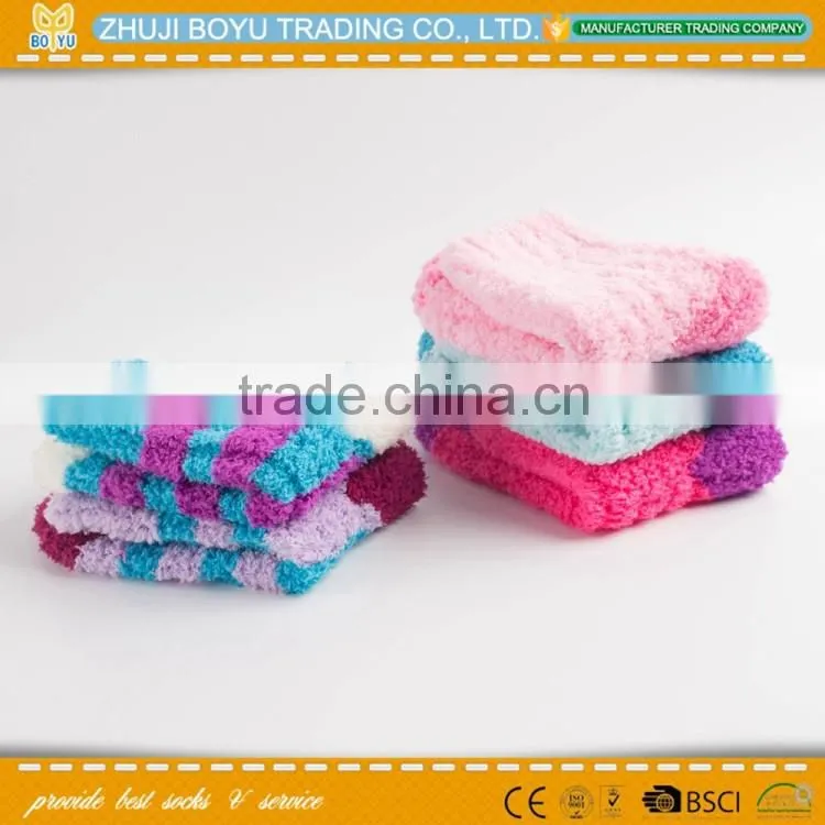 BY-161614 women's warm socks; microfiber terry-loop hosiery colord girl's striped scok