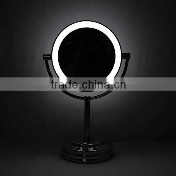 metal compact mirror with lights, free standing table mirror, metal framed mirror, standing rotating mirror, vanity metal mirror