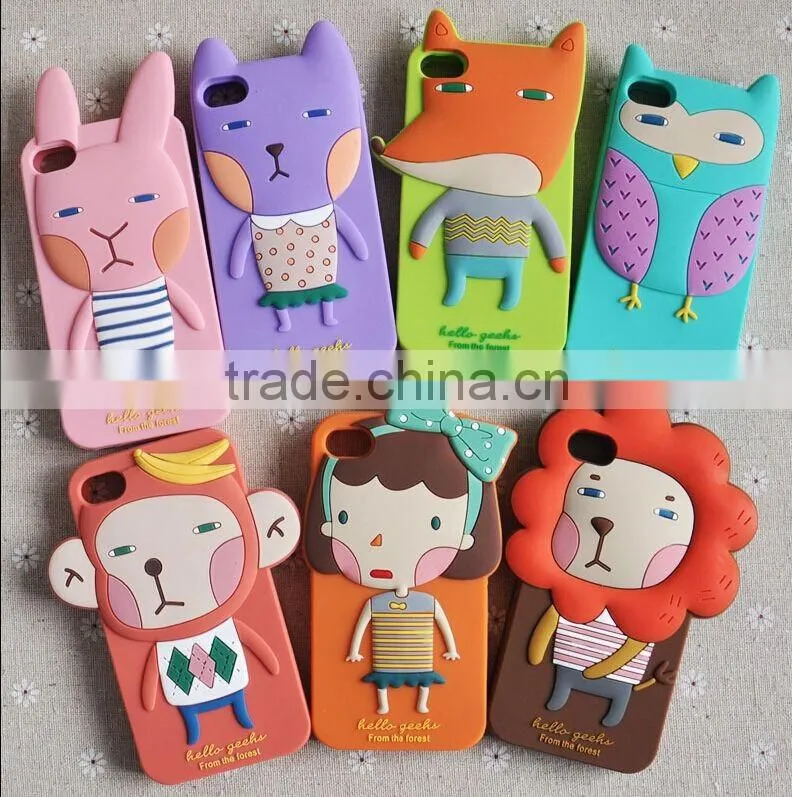silicone lovely cartoon animal case for samsung galaxy s5 ,romane forest series