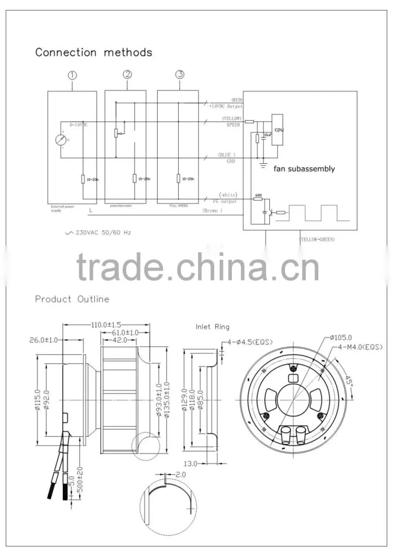 High Performance PSC 230v centrifugal ec fan 13361 with CE & UL for condenser