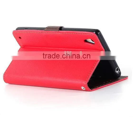 Newest product flip hit color pattern wallet leaf buckle leather case for Sony Xperia Z4 with stand
