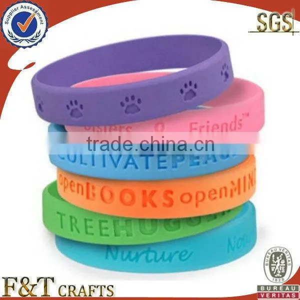 colorful round cheap custom silicon rubber band bracelet with printing logo