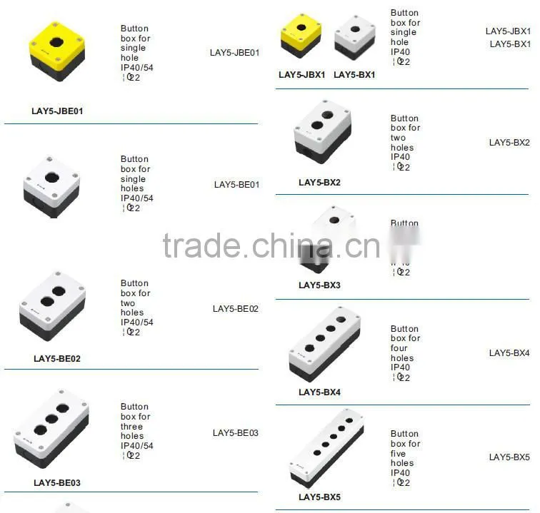 top sale plastic push button control box switch for three holes IP40/54 LAY5-BE03
