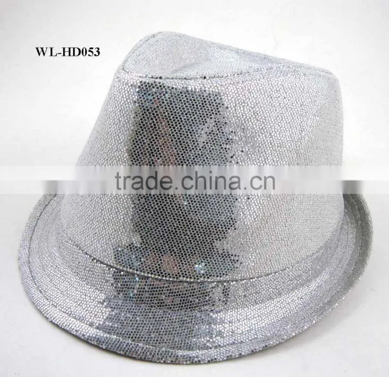 WL-HD053 100% COTTON SILVER SEQUIN PRINTED COTTON TWILL FEDORA HAT