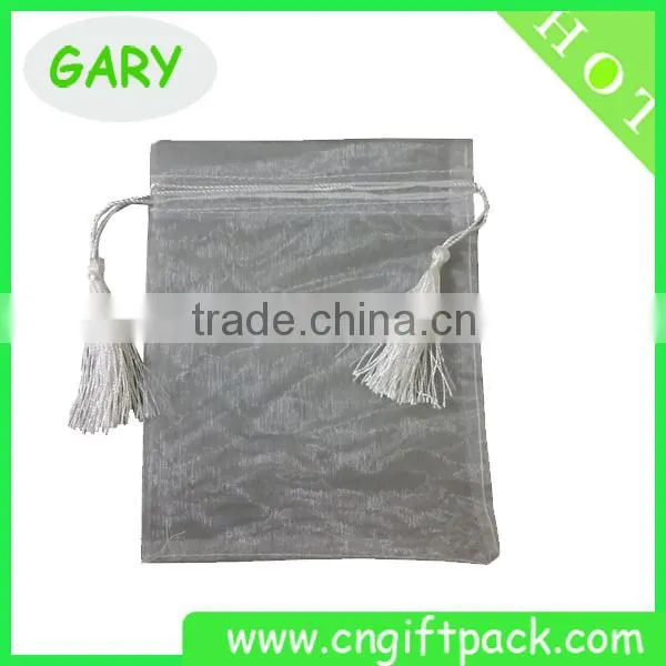 Custom Printed White Organza Pouch with Black Logo Screen Printing