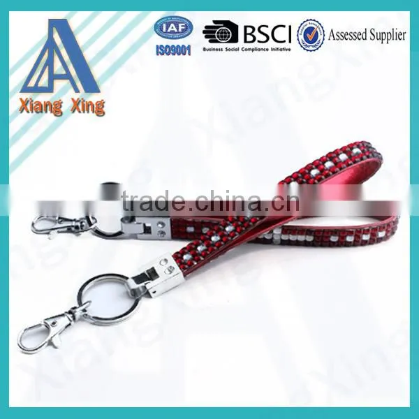 Double line clear rhinestone cute yoyo badge reel lanyard for keys