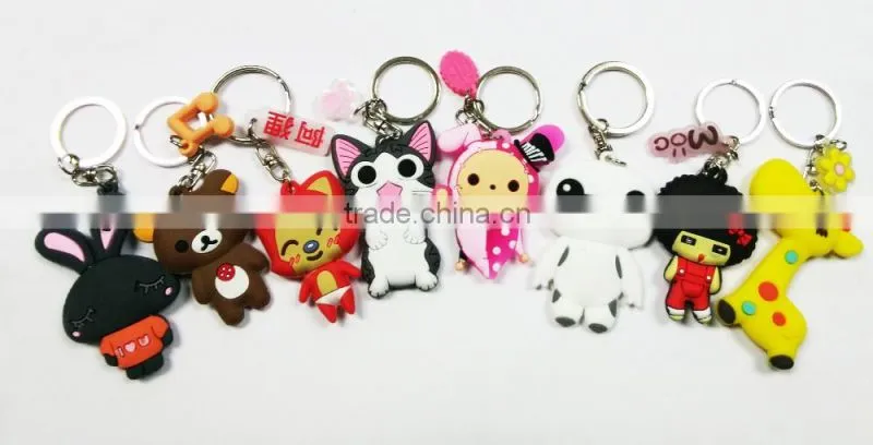3D PVC rubber keychains with metal rings