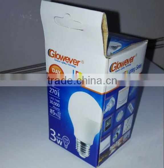 2016 new packaging Glowever JIANGMEN CE Plastic Housing e27 3W High Lumen LED bulb lamp LED light SKD parts