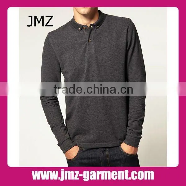 Casual long sleeve marle grey polo shirt